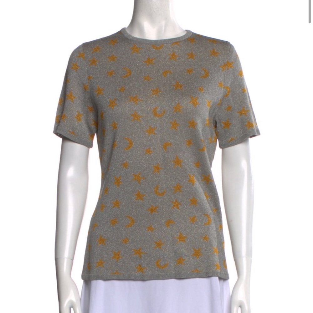 Vintage YSL Sweater Tee with Moon-and-Stars Print 80s 90s silver gold